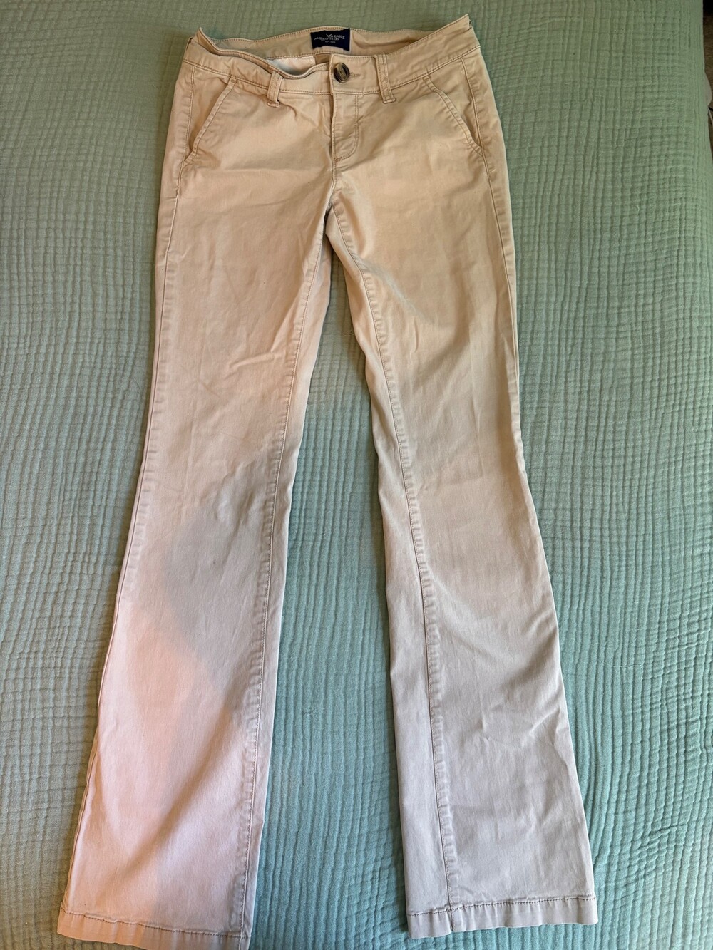 American Eagle Outfitters Size 0 Long Beige Straight Leg Cotton Blend Pants